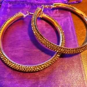 Gold Rhinestone Hoop Earrings